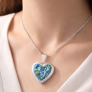 925 Chain Heart locket Necklace Abalone Shell Women's Valentine's Birthday Gift